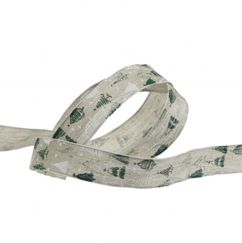 Floristik24 Weihnachtsband Christbaum Grün, Natur 25mm 15m