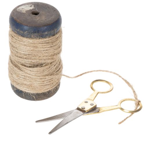 Juteband Spule mit Holz und Schere Ø5cm H8cm Natur 2 Stück | Floristik24.ch