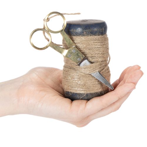 Juteband Spule mit Holz und Schere Ø5cm H8cm Natur 2 Stück | Floristik24.ch