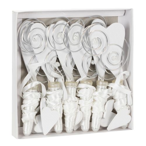 Weisser Hochzeitsbankhänger mit Herz und Gesteckröhrchen, 18cm, 6er Set | Floristik24.ch