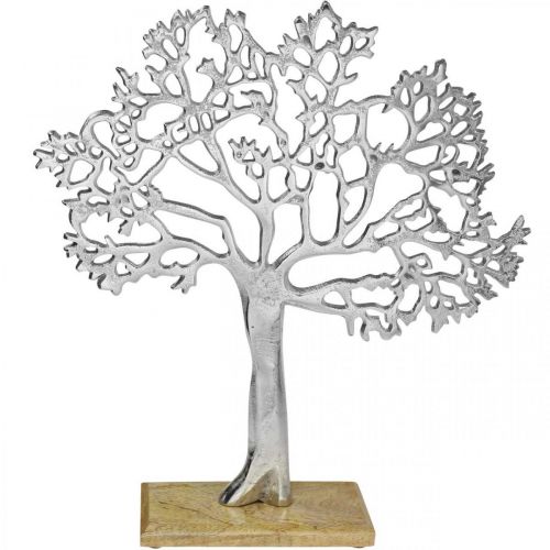 Artikel Deko Baum Metall groß, Metallbaum Silber Holz H42,5cm
