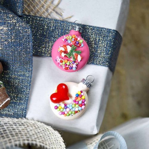 Floristik24 Baumanhänger Donuts, Glasdeko, Christbaumschmuck-Mix H4,5cm Echtglas 6St