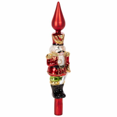 Christbaumspitze aus Echtglas 28 cm, rot mit Nussknackerfigur für den Weihnachtsbaum | Floristik24.ch