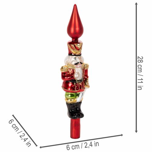 Christbaumspitze aus Echtglas 28 cm, rot mit Nussknackerfigur für den Weihnachtsbaum | Floristik24.ch
