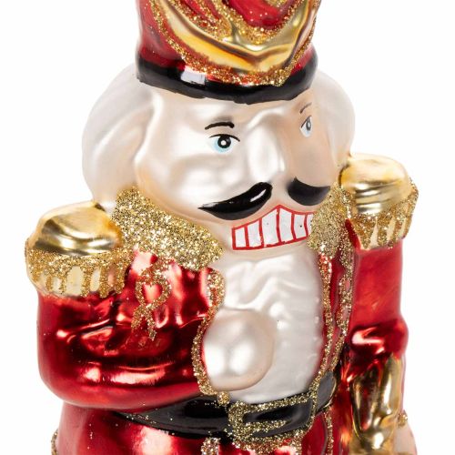 Christbaumspitze aus Echtglas 28 cm, rot mit Nussknackerfigur für den Weihnachtsbaum | Floristik24.ch