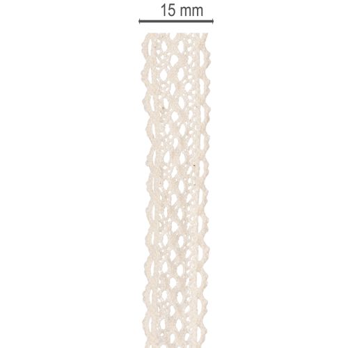 Spitzenband aus Baumwolle 15 mm breit und 10 m lang in Creme für Dekoration und Handarbeit | Floristik24.ch