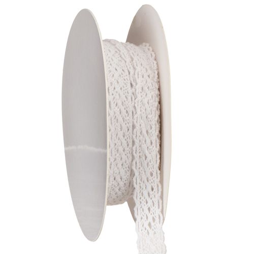 Spitzenband aus Baumwolle Weiss 15 mm x 10 m für Dekoration und Basteln