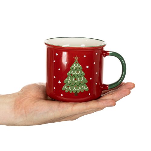 Keramiktasse 9cm Rot mit Tannenbaum-Motiv für heisse Getränke | Floristik24.ch