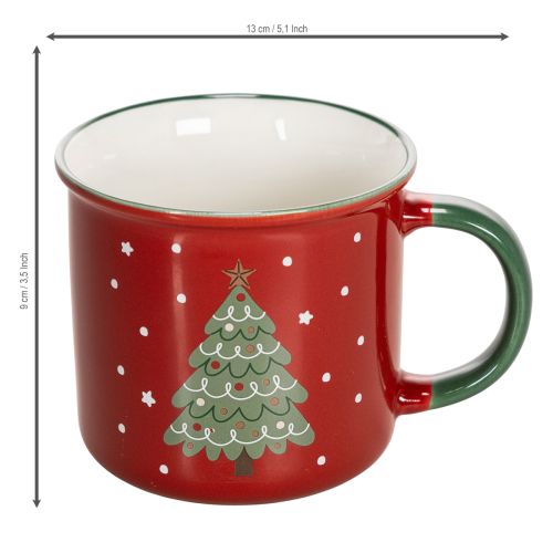 Keramiktasse 9cm Rot mit Tannenbaum-Motiv für heisse Getränke | Floristik24.ch