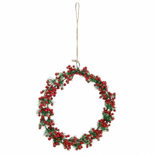 Floristik24 Beerenkranz künstlich Grün, Rot Beglittert Ø18cm