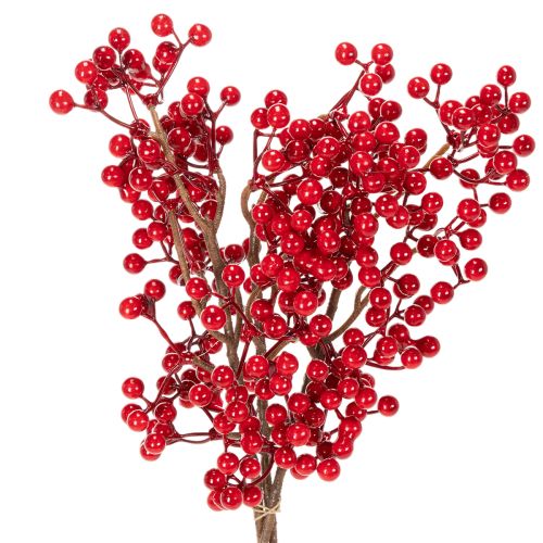 Künstlicher Ilexzweig mit roten Beeren 47cm 3 Stück