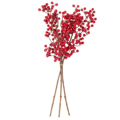 Künstlicher Ilexzweig mit roten Beeren 47cm 3 Stück | Floristik24.ch