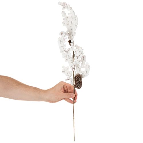 Künstlicher Winterzweig mit Zapfen und Beeren Weiss 60 cm | Floristik24.ch