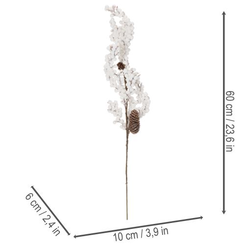 Künstlicher Winterzweig mit Zapfen und Beeren Weiss 60 cm | Floristik24.ch