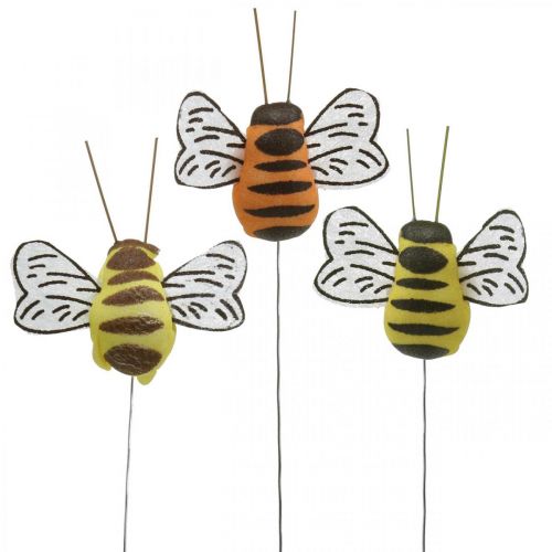 Artikel Biene am Draht, Blumenstecker, Dekobienen, Frühling Orange, Gelb B4,5cm 24St