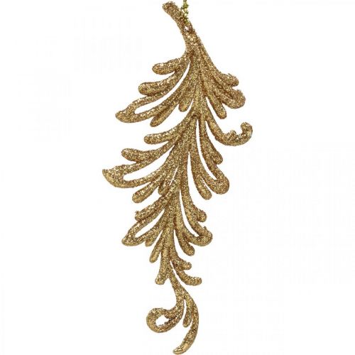 Floristik24 Baumanhänger mit Glitter, Deko-Federn zum Hängen, Weihnachtsdeko Golden L16cm 6 St