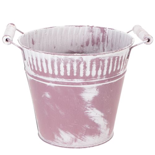 Blecheimer aus Metall, Ø19 cm, H17 cm, Lila Weiss, mit Holzgriffen online kaufen | Floristik24.ch