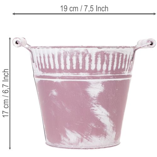 Blecheimer aus Metall, Ø19 cm, H17 cm, Lila Weiss, mit Holzgriffen | Floristik24.ch