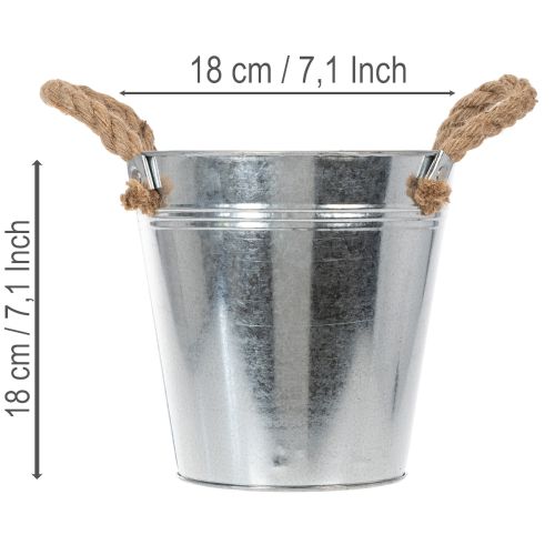 Blecheimer aus verzinktem Stahl mit Seilgriffen Ø18cm Silber für Innen- und Aussenbereich | Floristik24.ch