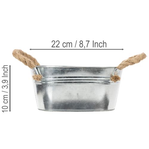 Blechschale mit Seilgriffen aus Metall 22x13x10cm Silber für Innen- und Aussenbereich | Floristik24.ch