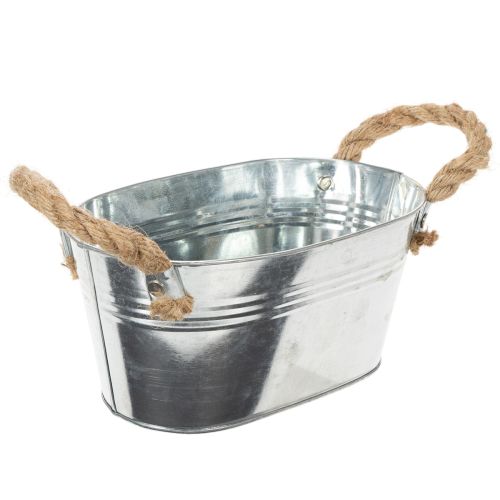 Blechschale mit Seilgriffen aus Metall 22x13x10cm Silber für Innen- und Aussenbereich | Floristik24.ch