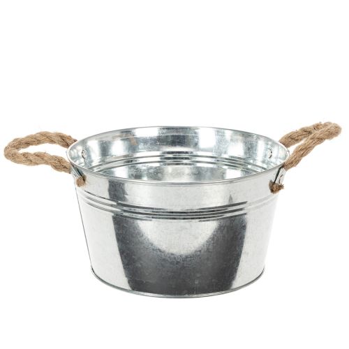 Blechschale aus Metall mit Seilgriffen Ø22cm Silber für Innen- und Aussendekoration online kaufen | Floristik24.ch