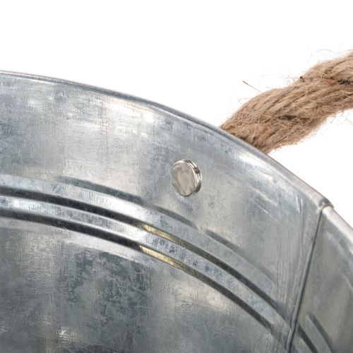 Blechschale aus Metall mit Seilgriffen Ø22cm Silber für Innen- und Aussendekoration | Floristik24.ch