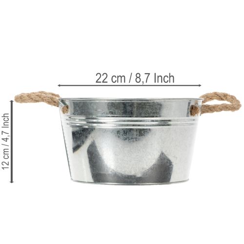 Blechschale aus Metall mit Seilgriffen Ø22cm Silber für Innen- und Aussendekoration | Floristik24.ch