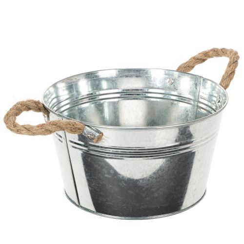 Blechschale aus Metall mit Seilgriffen Ø22cm Silber für Innen- und Aussendekoration | Floristik24.ch
