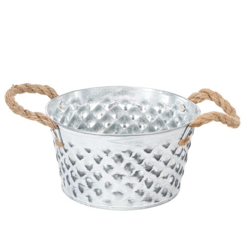 Blechschale mit Seilgriffen aus Metall Ø18cm H10cm Weiss Silber für Innen- und Aussenbereich online kaufen | Floristik24.ch