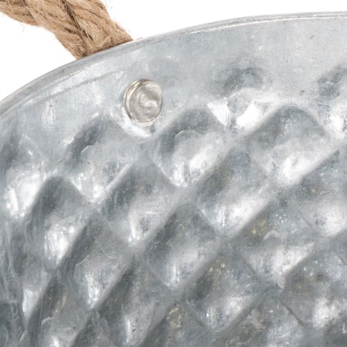 Blechschale mit Seilgriffen aus Metall Ø18cm H10cm Weiss Silber für Innen- und Aussenbereich | Floristik24.ch