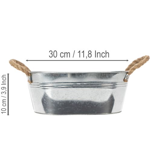 Blechschale Oval Silber 30x17x10cm mit Flachsgriffen für Innen- und Aussendekoration | Floristik24.ch