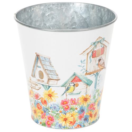 Blechtopf aus Metall mit Vogelhaus-Motiv, Pflanzgefäss 14,5 cm hoch, Ø 13,5 cm, bunt online kaufen | Floristik24.ch