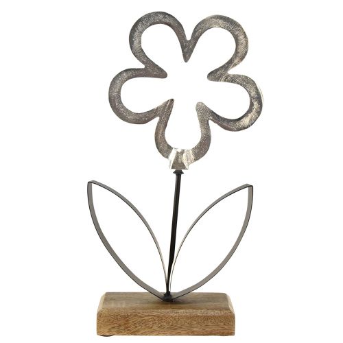 Floristik24 Blume Metall Deko Silber Schwarz Holz Sockel 15×30cm