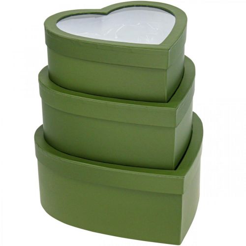 Floristik24 Blumen Geschenkbox Herz Flowerbox Grün 24/21,5/19cm 3er-Set