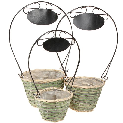 Artikel Blumenkorb Henkel mit Schild Metall Ø23/20/17cm Set 3St
