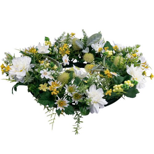 Floristik24 Türkranz Wanddeko Blumen Dahlien Banksia Weiß Ø35cm