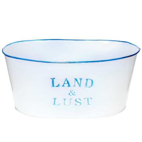 Blumenschale oval Metall 26x17x12cm Weiss-Blau mit Schriftzug für Innen- und Aussenbereiche online kaufen | Floristik24.ch