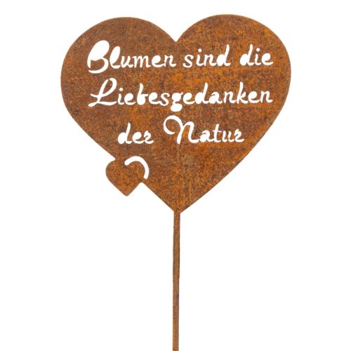 Blumenstecker Herz aus Metall mit Spruch "Blumen sind die Liebesgedanken der Natur", Edelrost, 10 cm, Gartendeko, 6er-Set | Floristik24.ch