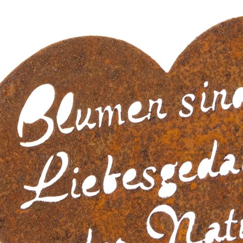 Blumenstecker Herz aus Metall mit Spruch "Blumen sind die Liebesgedanken der Natur", Edelrost, 10 cm, Gartendeko, 6er-Set | Floristik24.ch