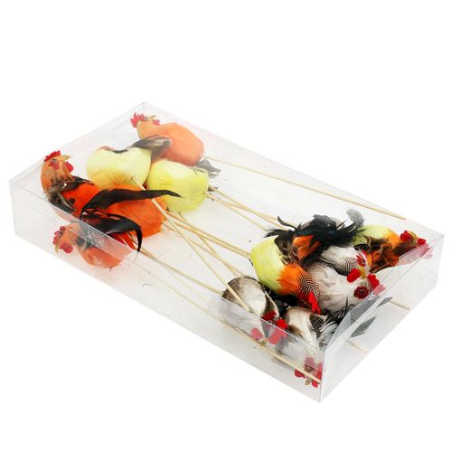 Floristik24 Blumenstecker Hahn farbig sortiert 25cm 12St