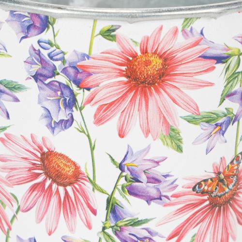 Blumentopf Metall Ø12cm H10,5cm mit Blumenmotiv für Frühlingsdeko | Floristik24.ch