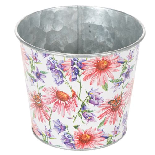 Blumentopf Metall Ø12cm H10,5cm mit Blumenmotiv für Frühlingsdeko | Floristik24.ch