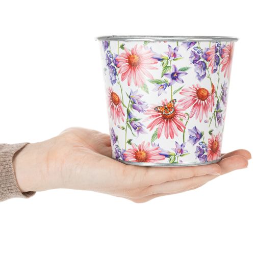 Blumentopf Metall Ø12cm H10,5cm mit Blumenmotiv für Frühlingsdeko | Floristik24.ch