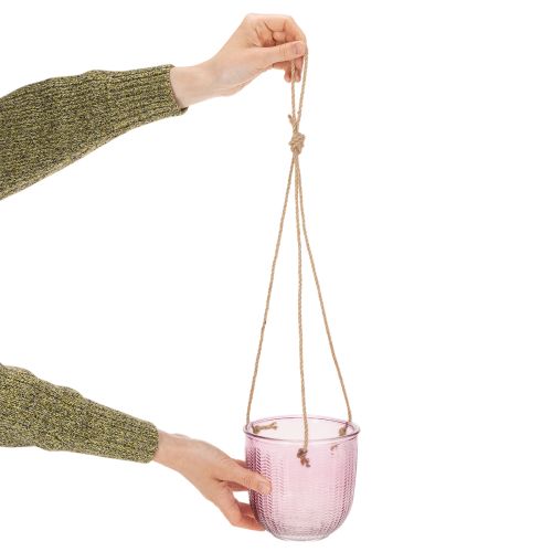 Hängender Glas-Blumentopf oder Windlicht, 14 cm, Lila und Grün, 2 Stück | Floristik24.ch