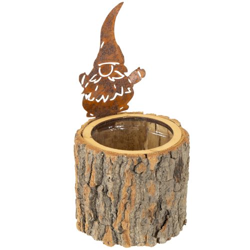 Blumentopf Holz Rinde Übertopf Wichtel Edelrost H24cm