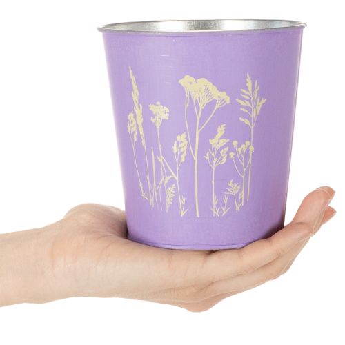 Blumentopf-Set rund aus Metall 12cm in Pastellfarben mit filigranem Blütenmotiv | Floristik24.ch