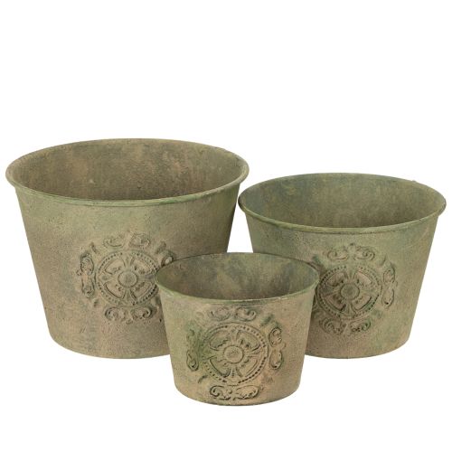 Floristik24 Blumentopf Metall Grün Vintage Ø22cm–13,5cm 3er-Set