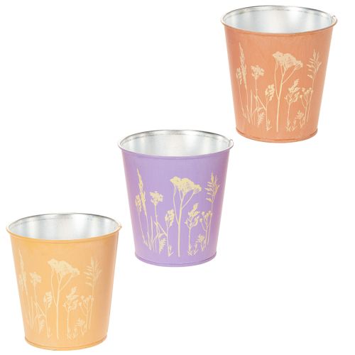 Metall-Übertopf 3er-Set Blumenmotiv in Pastellfarben 10 cm für Innenbereich