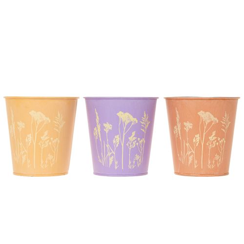 Metall-Übertopf 3er-Set Blumenmotiv in Pastellfarben 10 cm für Innenbereich | Floristik24.ch